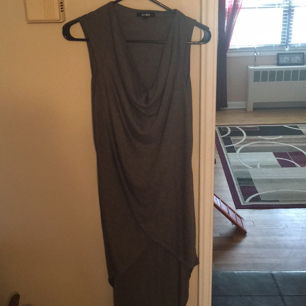 Long grey wrap shirt / tunic with scoop neck